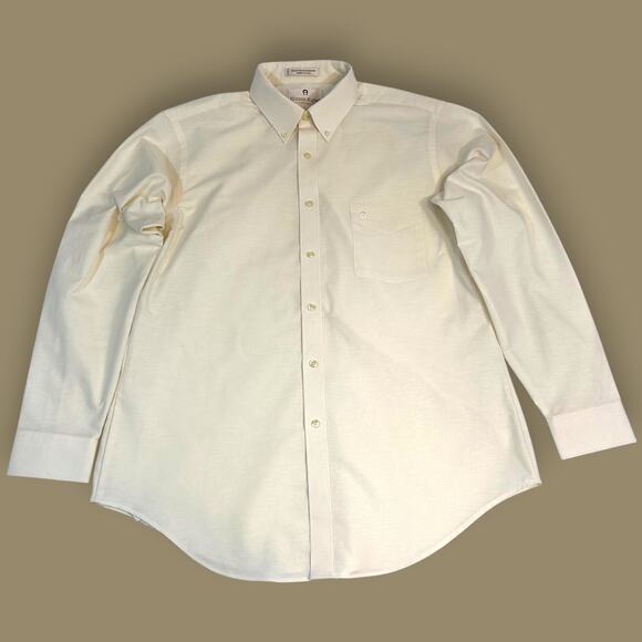 Etienne Aigner Mens Dress Shirt 16.5 34/35 Button Down Oxford Cloth Cream - Picture 1 of 11